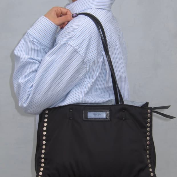 Prada Studded Nylon Etiquette Tote Black