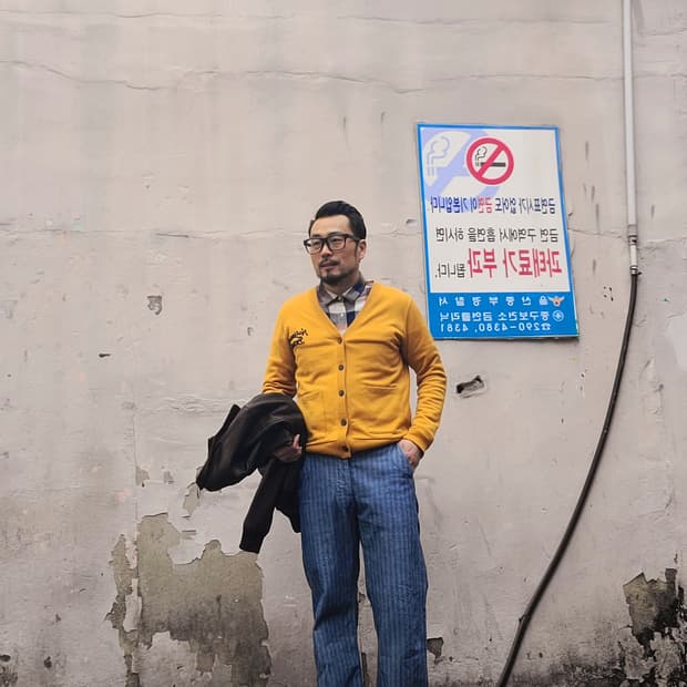 웨어하우스 덕디거 블루 헤링본 워크 팬츠