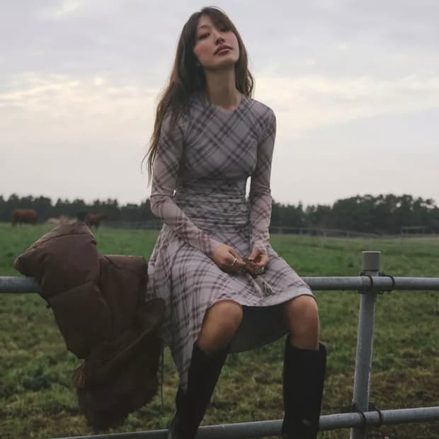 자라 체크 튤 원피스 라일락