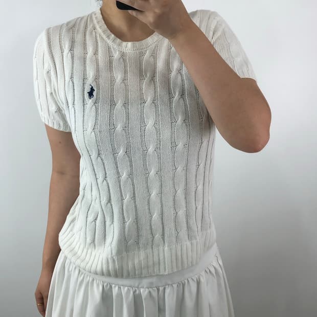[M] 폴로 반팔 케이블 니트