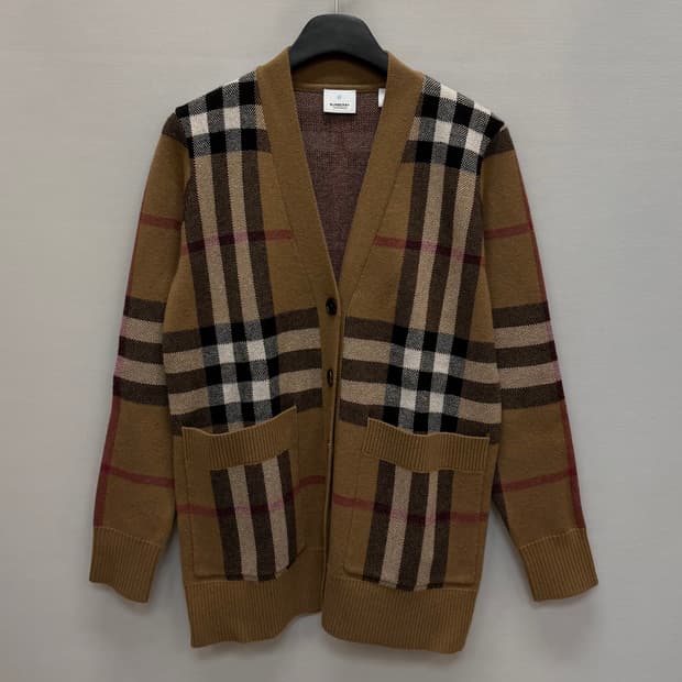 버버리 체크 울 캐시미어 자카드 가디건 ( 55~66 )