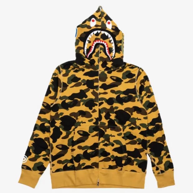 베이프 퍼스트 카모 샤크 풀 집 후드 옐로우 황계