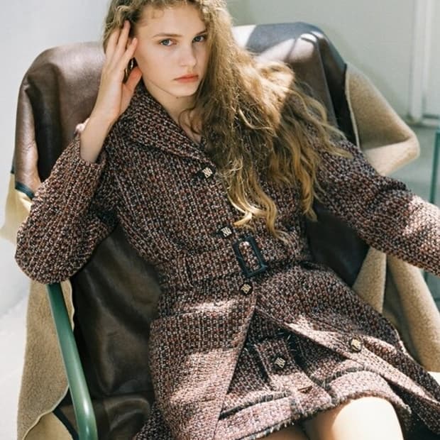 더애쉴린 파멜라 트위드 싱글 코트 와인 새상품