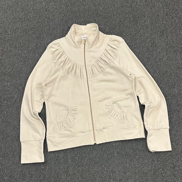 5)Japanese vintage 여성 셔링 디테일 아이보리 집업 자켓