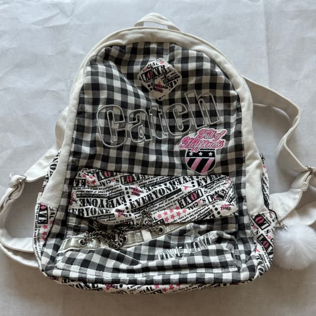 Y2K 니혼진 모리걸 핑크 체크 딸기우유 백팩 히메갸루