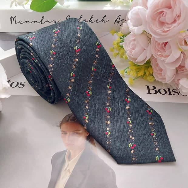 커스텀멜로우 실크 혼방 체리 패턴 넥타이 7.4cm A+등급 K2209
