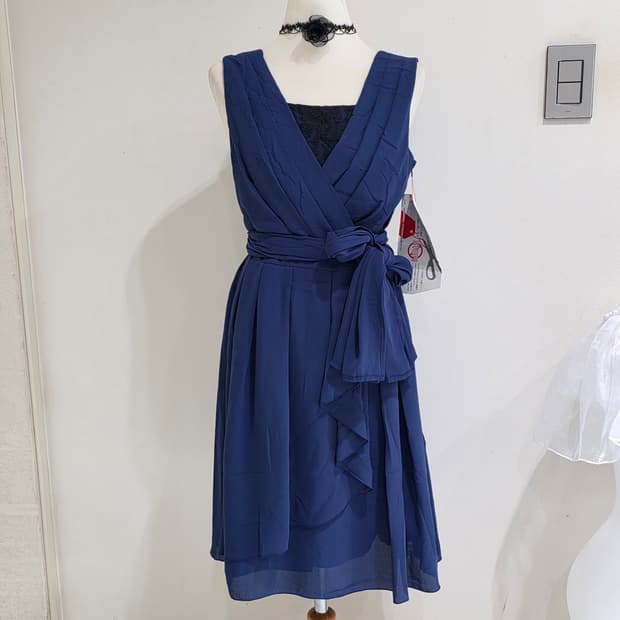 일본빈티지)네이비 고딕갸루 쉬폰레이스셔링 리본끈 로맨틱 파티원피스