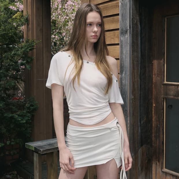 플리즈노팔로우 해리 버튼 언발 셔링 탑 아이보리