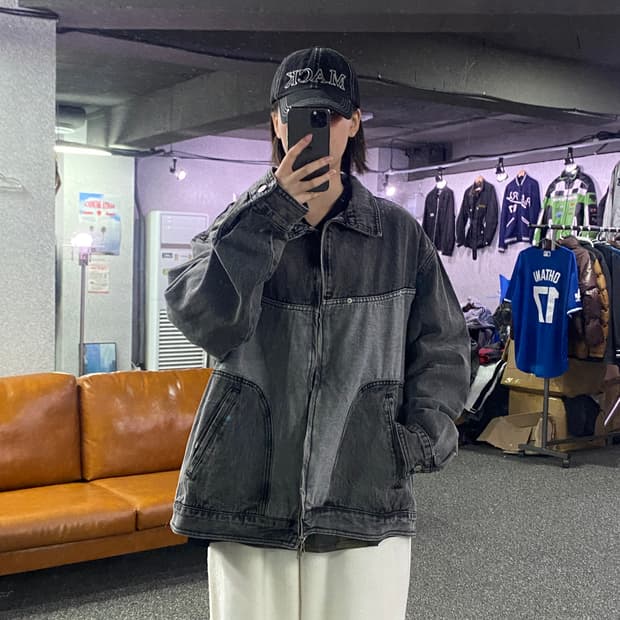 크리틱 배색 데님 짚 자켓 B3015