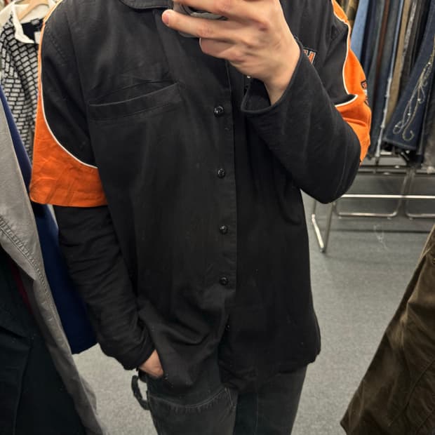 XL)할리데이비슨 빈티지 코듀로이 자수 로고 반팔 셔츠