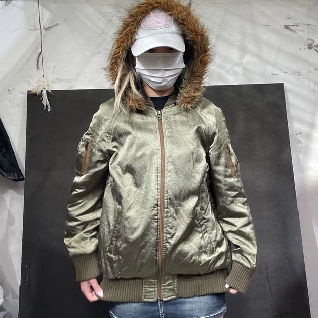 일본빈티지 Livre claire 울프죠 퍼 후드 자켓 ma-1 마원 M