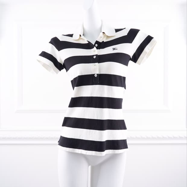 Burberry 블루라벨 스트라이프 카라 반팔티