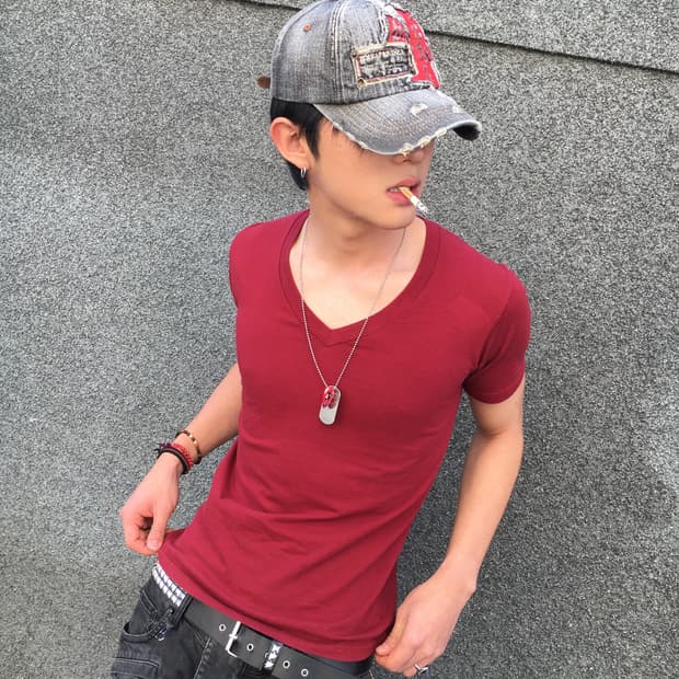 Burgundy V-neck T-shirt