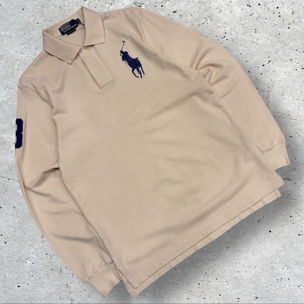 [L] 폴로 랄프로렌 빅포니 베이지 롱슬리브 카라티 C215