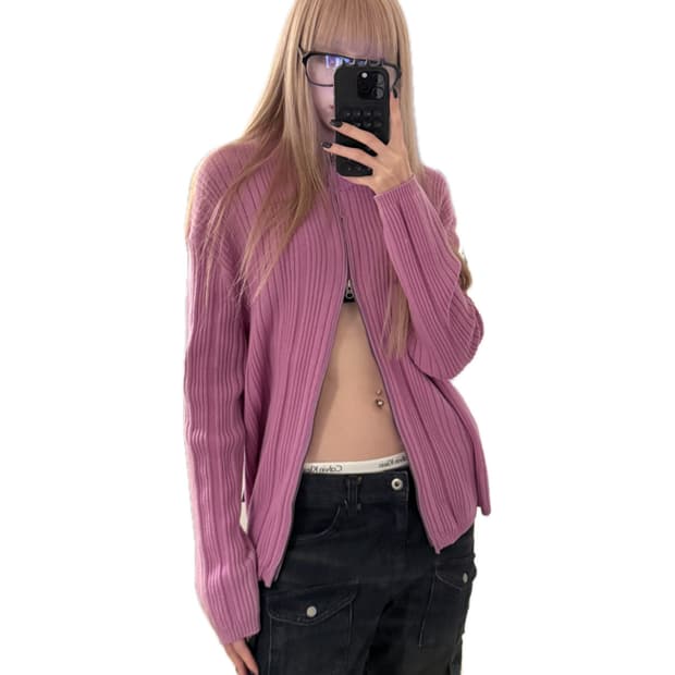 vintage pink knit zipup