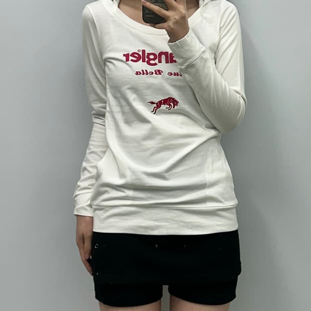 랭글러 화이트 슬리브 후드티