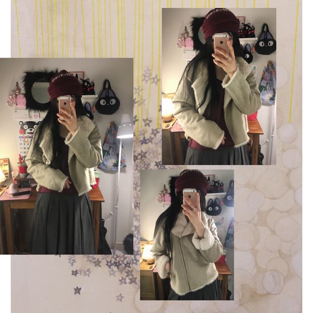 vintage fur trimmed rider jacket beige