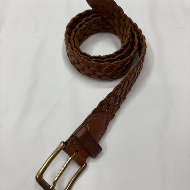 브라운 레더 브레이드 웨이빙 꽈베기 벨트 빈폴