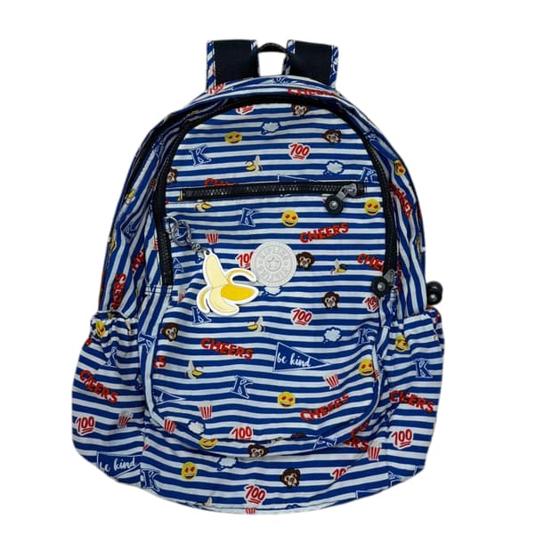 키플링 빈티지 이모지 몽키 바나나 스트라이프 나일론 백팩 가방 블루
