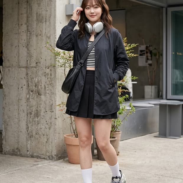 K2 블랙 롱 보머 바람막이 자켓