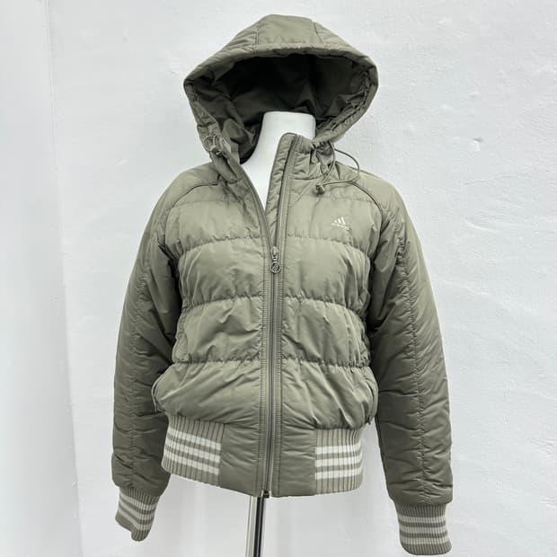 Adidas khaki shirring padding puffer