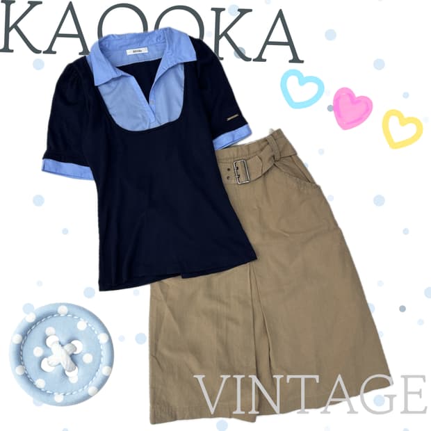 🩵프레피 탐정 코디세트🩵 반팔티셔츠 베이지 스커트 하이틴 빈티지