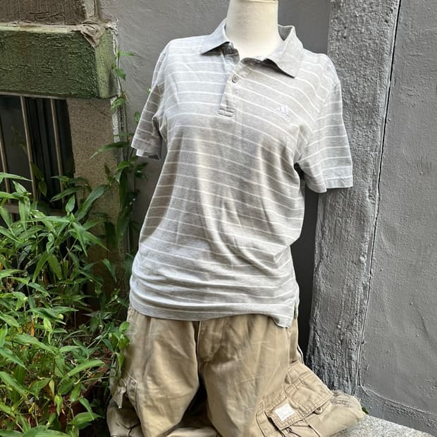 *rare* 빈티지 JPN 아디다스 그레이 스트라이프 카라 피케 반팔티