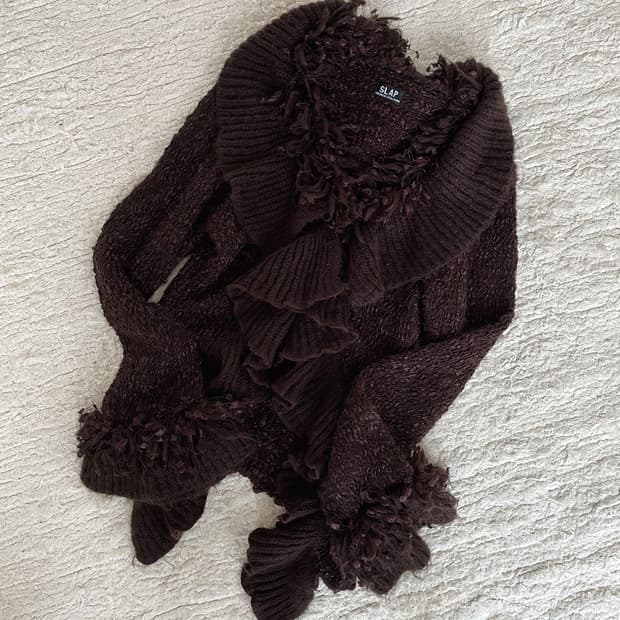 vintage chocolate frill knit cardigan