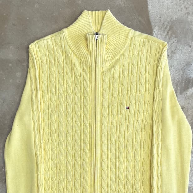 S 타미힐피거 여성용 옐로우 케이블 니트집업