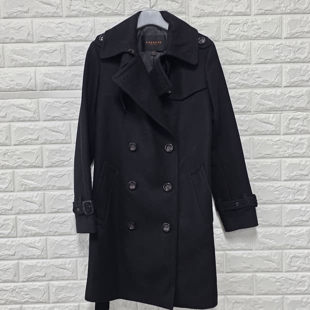 택포) 코치 블랙 더블 코트 S