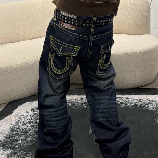 90s TRUERELIGION 조이 수퍼T 로우 워시드 데님팬츠