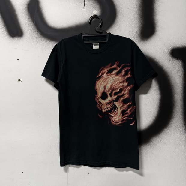 Gildan 길단 플레임 스컬 프린팅 펑크 반팔 티셔츠