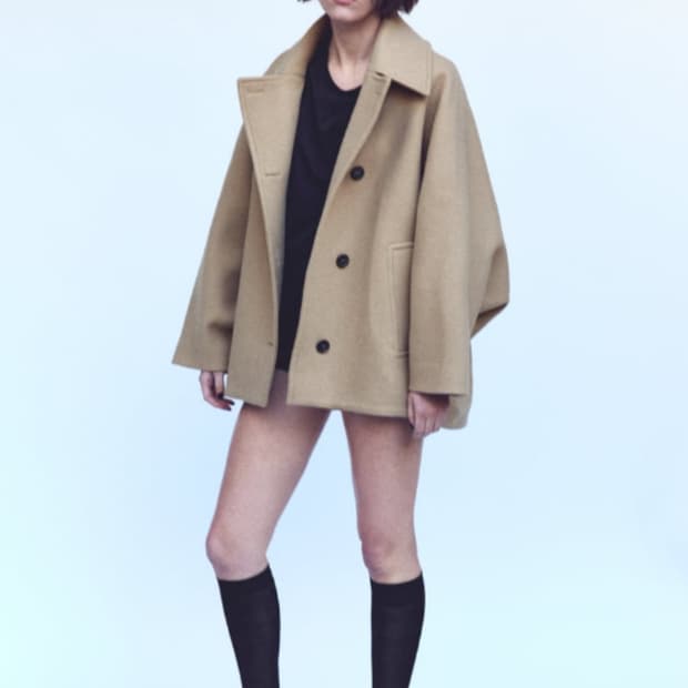 자라 zw컬렉션 울 혼방 케이프코트 블랙