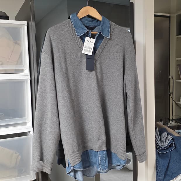 준지 25SS 데님 배색 스웨터 라이트 그레이 m