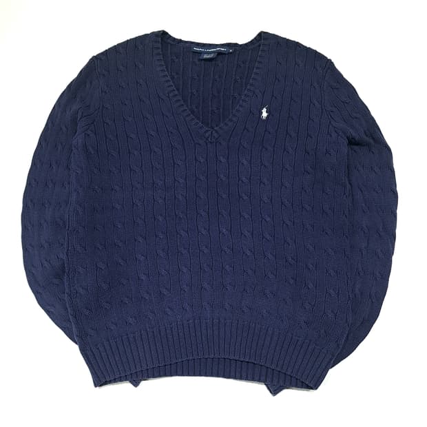 CL491 XL 폴로 00s 코튼 케이블 브이넥 네이비 니트 스웨터
