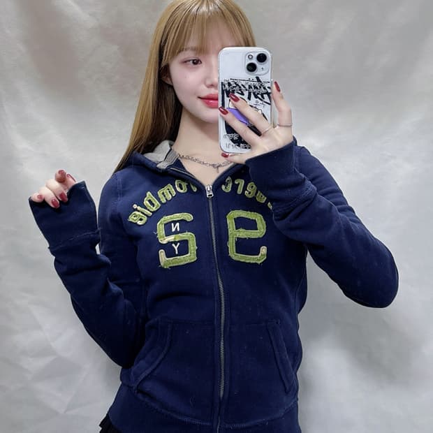 아베크롬비 네이비 빅로고 투웨이 후드집업 