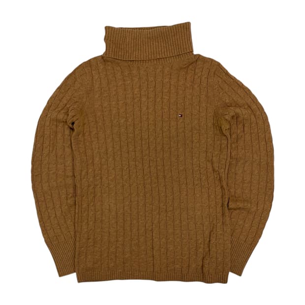 타미힐피거 꽈배기 브라운 목폴라 니트