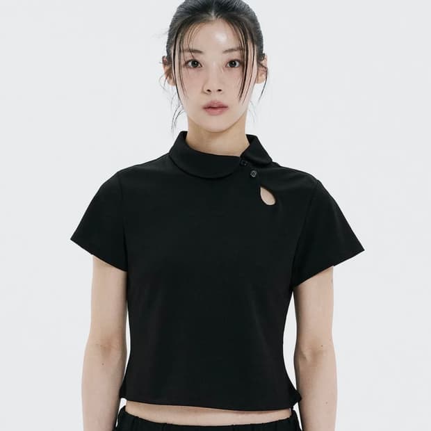 하나히 hanahi Polka dot round collar tee BL