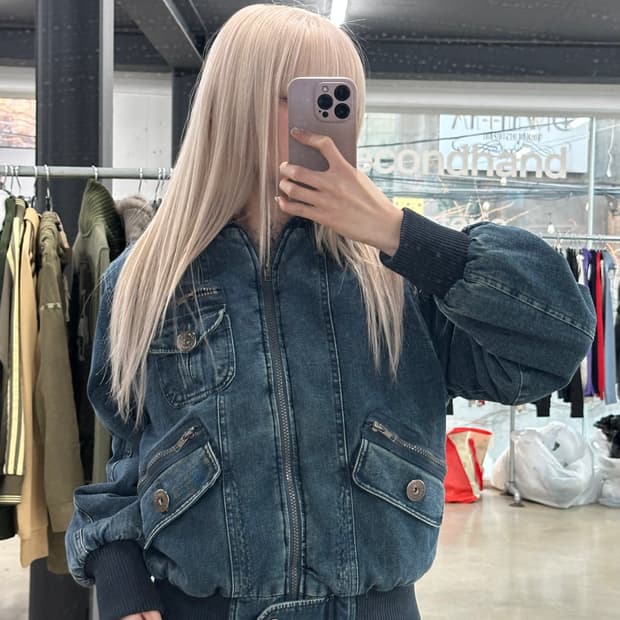 빈티지 JEAN KID 후드 퀄팅 데님 재킷 봄버