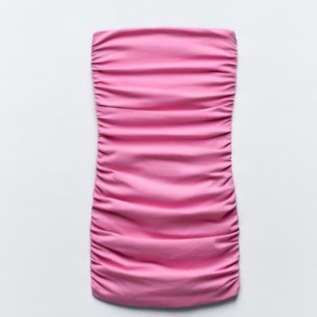 자라 셔링  타이트핏 미니스커트. 핑크색  작은55-55. 1회착용