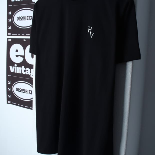 (2XL) 허그본 반팔 티셔츠 빅사이즈 스몰로고 블랙 머슬핏-H35555