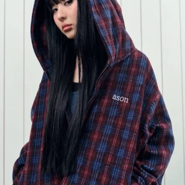 미개봉) 애즈온 CHECK FLEECE HOOD ZIP-UP