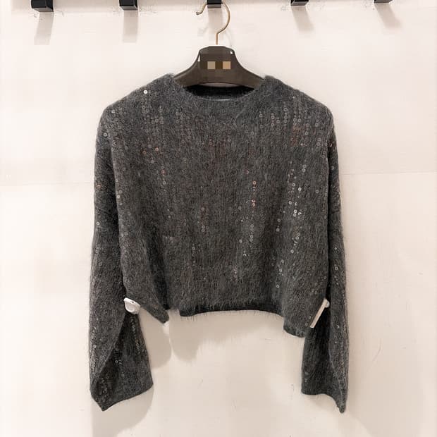 (정품/새상품) 브루넬로 쿠치넬리 여성 그레이 크롭 스팽글 니트