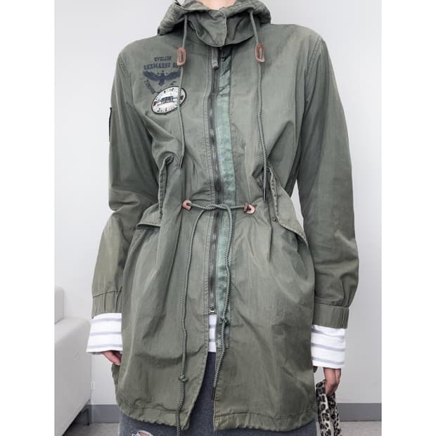 빈티지 카키 하이넥 야상 자켓 워크웨어 y2k