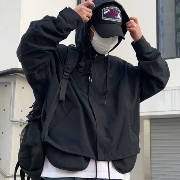 Free / 블랙 ) 포켓 오버핏 바람막이 자켓