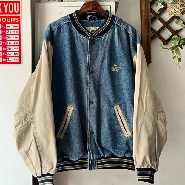 [L]90's USA 빈티지 데님 봄버 바시티 자켓