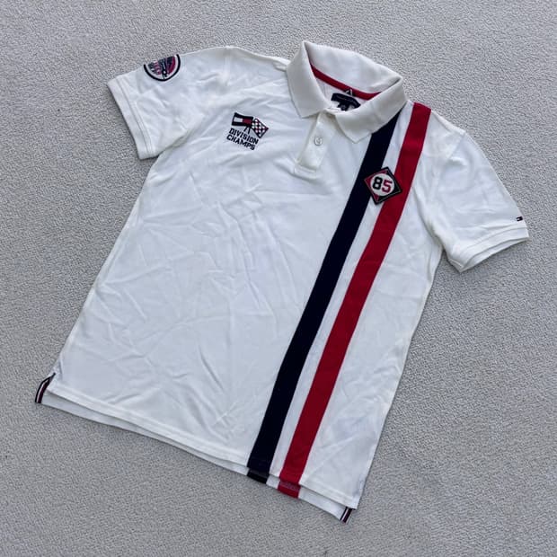 XL 타미힐피거 배색 반팔 카라 티셔츠 0410E