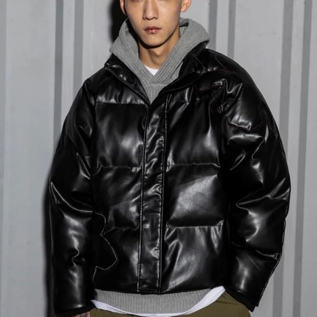 xtonz lether padded jacket 레더 가죽 패딩 