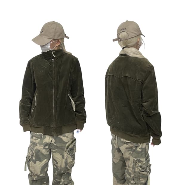 프레드페리 일본판 카키 내부 기모 코듀로이 블루종 골덴 자켓 XL 