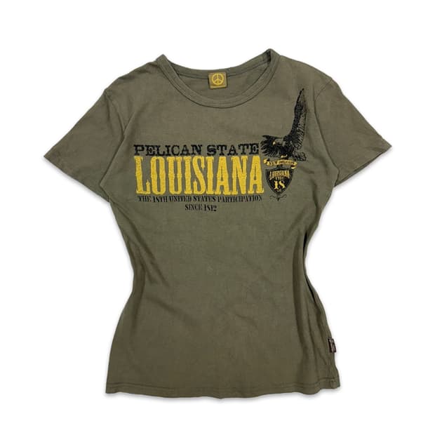 빈티지 Louisiana 카키 레터링 반팔티